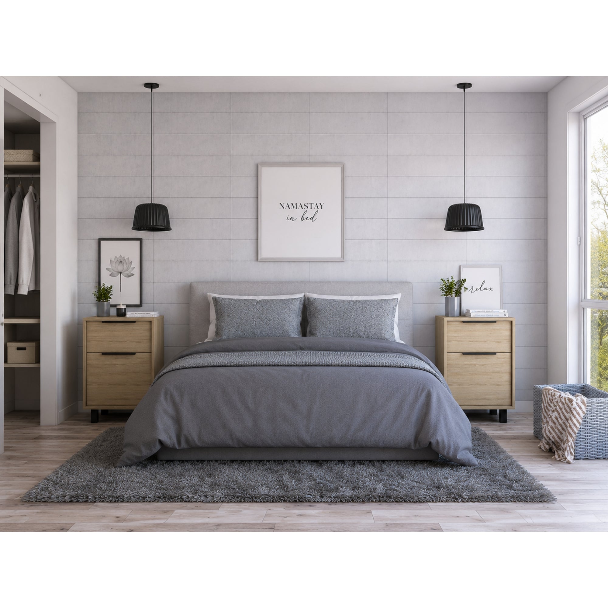 Velador Kaia Un Cajón Una Puerta, Rovere y Blanco